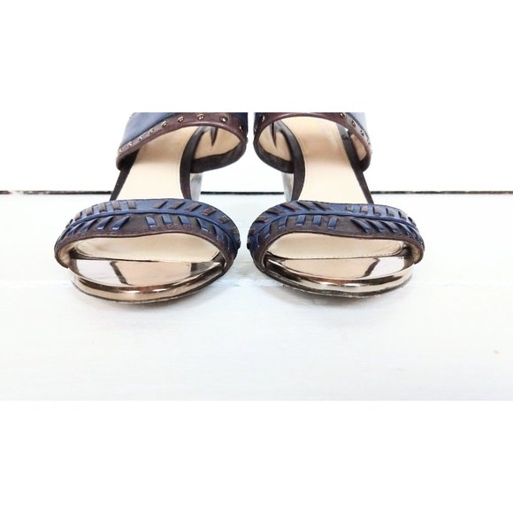 VC Signature open toe leather wedge sandals studded leather reptile snake print - Picture 5 of 6